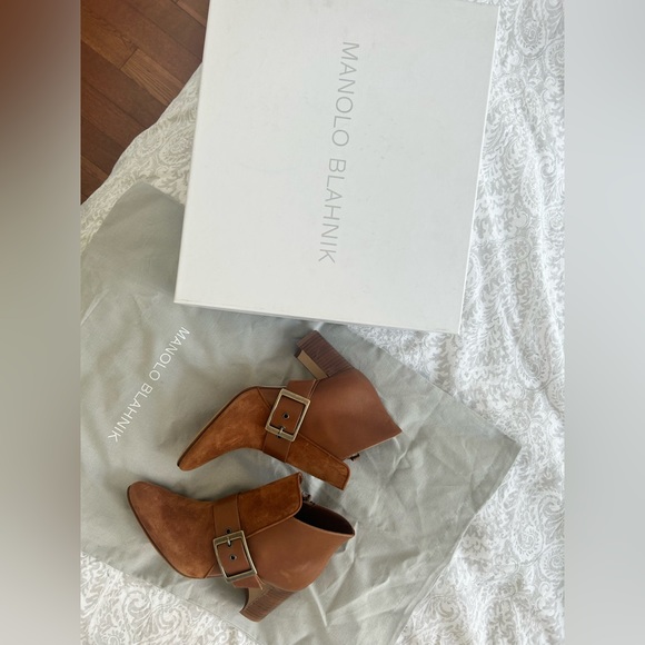 Manolo Blahnik Suede and Leather Booties - Size 35.5